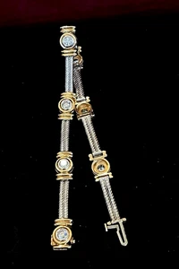 VINTAGE 14K WHITE & YELLOW GOLD NATURAL DIAMOND BRACELET STATION APPRAISAL 5,600 - Picture 1 of 18