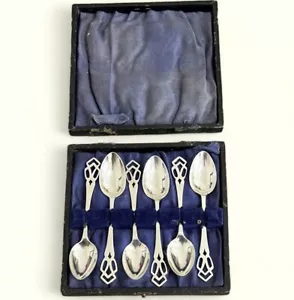 Openwork Detailed 925 Sterling Silver Teaspoons Hallmarked 1929 Boxed NB2.10 - Picture 1 of 4