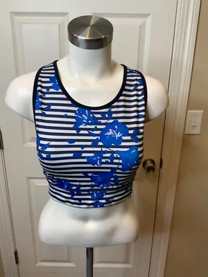 Kate Spade Blue White Floral Striped Sports Bra, Size Small - Image 1 of 4