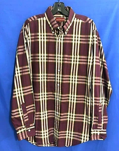VTG CHAPS RALPH LAUREN Cotton Blend BURGUNDY PLAID Button-Up Dress Shirt L - Picture 1 of 4