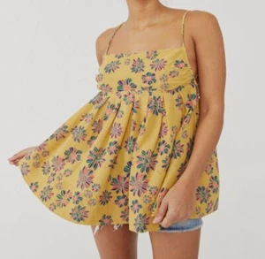 $108 Free People Women's Yellow Molly Sleeveless Tie Strap Tunic Tank Top Size S - Picture 1 of 3