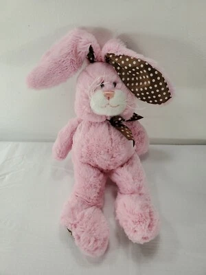 12" Ganz Pink Plush Easter Bunny Spring Rabbit Brown Bow Stuffed Animal No Code - Image 1 of 4