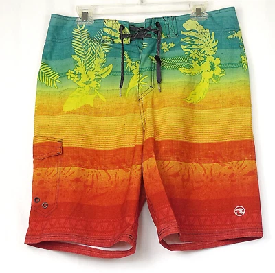 Ocean Current 红色和黄色夏威夷花卉板短裤 34 — 第 1/2 张图片