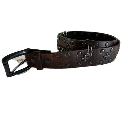 ПРЯЖКА B значок с заклепками ремень коричневый из натуральной кожи заклепки кресты состаренный новый с Ярлыками - Изображение 1 из 4