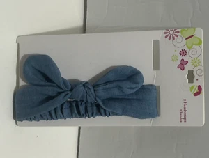 NEW Blue Denim Hair Headband Bow Stretch Fabric Dress 3+ - Picture 1 of 8