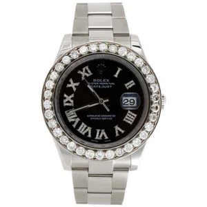 Mens 41mm 116300 Rolex DateJust II Steel Diamond Watch Black Roman Dial 5.50 CT - Picture 1 of 7