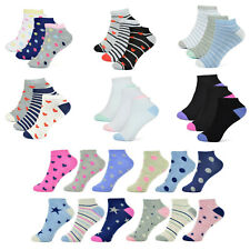 Womens Trainer Socks  4-7 Ladies Patterned Dots Hearts Stripe Plain Ankle Liners