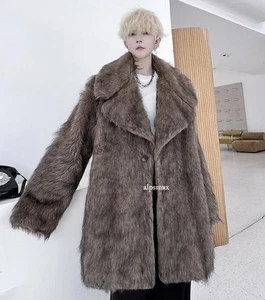 Retro Men's Lapel Long Coat Thick Fur Jacket Outwear Winter Loose Warm Parka Sz - Picture 1 of 13
