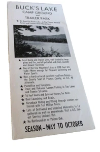 VINTAGE BROSCHÜRE BUCK'S LAKE CAMPINGPLATZ HASKINS VALLEY RESORT PFLAUMEN CAL 1950er - Bild 1 von 5