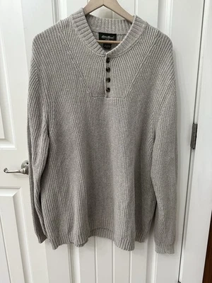 Suéter Eddie Bauer Para Hombre Taupe Cuello Redondo Henley Fisherman Talla XL Tostado Clásico Foto 1 de 4