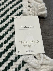 Threshold Kitchen Rug Green & White Striped with Fringes 20" X 34" - Picture 1 of 3