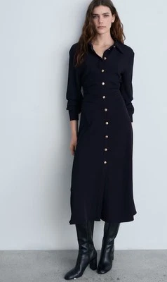 MNG Mango MIDI VESTIDO CON CINTURA DRAPEADA AZUL MARINO OSCURO Talla: 6 NUEVO CON ETIQUETAS Foto 1 de 4