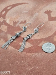 Earrings Sterling Silver with 2 Cones and Dangling Chains - Picture 1 of 4