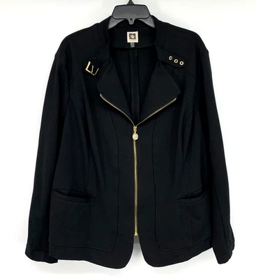 Anne Klein Jacket Womens Plus Size 2X Black Zip Front Buckle Stretch Pockets - Image 1 of 4