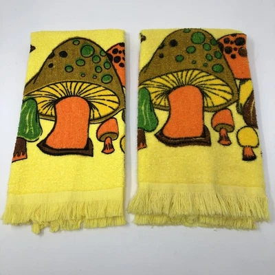 Toallas de cocina vintage setas amarillas años 70 nuevas y usadas retro Groovy lote de 2 Foto 1 de 4