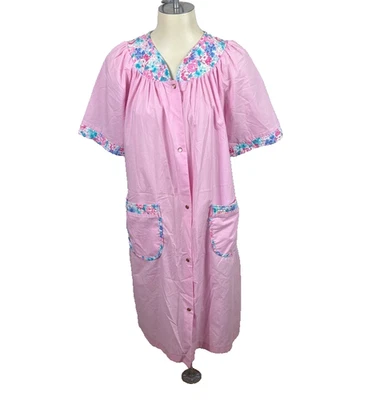 De colección Ropa de dormir para mujer Abrigo de casa Ropa de salón Rosa Floral Borde Bolsillos L 80s 90s Foto 1 de 4