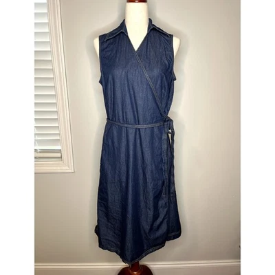 Vestido Pendleton Denim Oscuro Algodón Western Old Money Boho Midi Sin Mangas Envolvente 14 Foto 1 de 4