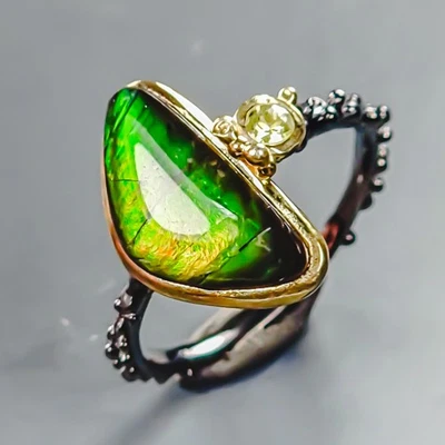Vintage jewelry Natural Ammolite Ring 925 Sterling Silver Size 8 /R438842 - Image 1 of 4