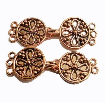 1 SET 52X19MM SOLID COPPER BALI TOGGLE CLASP 3 STRAND ANTIQUE COPPER 381 ATL-16 - Image 1 of 3