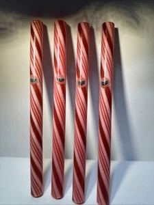 Set candele cera foglia agrifoglio canna caramelle colonna 12" x 4 vintage NOS - Foto 1 di 7