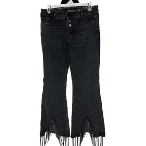 Blue B Collection Womens Black Beaded Fringe High-Waist Flared Jeans Size L - Picture 1 of 8