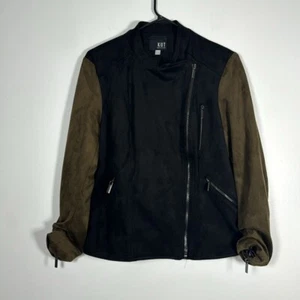 Kut from the Kloth Black Olive Faux Suede Moto Jacket Size Large - Picture 1 of 8