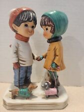 Vintage 1973 Fran Mar Moppets Winter Boy And Girl With Dogs