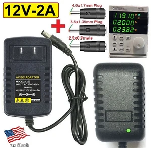 12V 2A 24W Power Supply AC/DC Adapter for Home Electronics + 3 Power Plug Tips - Picture 1 of 9