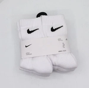 Nike Kids Dri-Fit Performance Crew Cushioned Training Socks Size XS 5-7 6 Pack - Picture 1 of 4