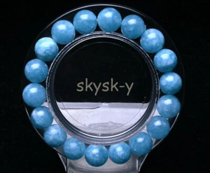 Natürlicher blauer Aquamarin Kristall Edelstein Runde Edelsteine Perlen Elastisches Armband 7,5 Zoll - Bild 1 von 12