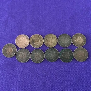 Canada Large One Cent Lot 1882 1896 1899 1900 1901(2) 1903 1904 1908 1910 1914 - Picture 1 of 5
