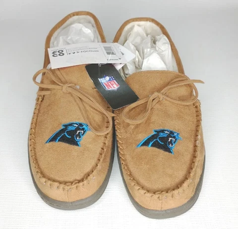 Men's Carolina Panthers FOCO Big Logo Moccasin Slippers SzM New Cover