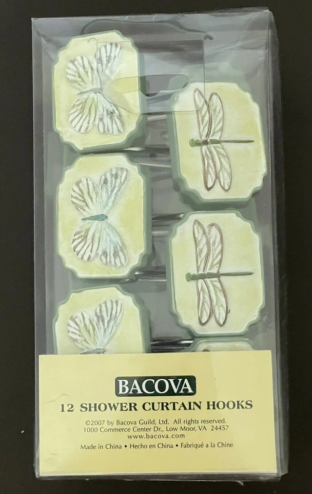 BACOVA 12 PK. GEORGINA DISEÑO MARIPOSA Y LIBÉLULA GANCHOS CORTINA DUCHA $25 Foto 1 de 1