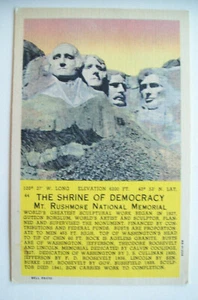 THE SHRINE OF DEMOCRACY MT. RUSHMORE NATIONAL MEMORIAL POSTCARD - Picture 1 of 2