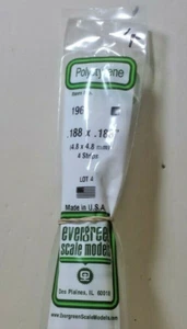 .188" x .188"  --  4 Styrene Strips Evergreen Scale Models Plastic 196 Railroad - Picture 1 of 1