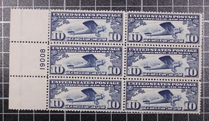 Scott C10 - 10 Cents Lindbergh - OG MH - Plate Block Of 6 # 19008 SCV - $90.00 - Picture 1 of 2
