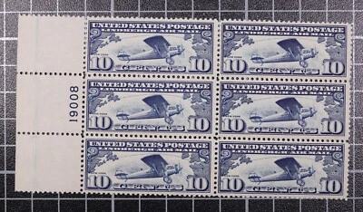 Scott C10 - 10 Cents Lindbergh - OG MH - Plate Block Of 6 # 19008 SCV - $90.00 - Image 1 of 2
