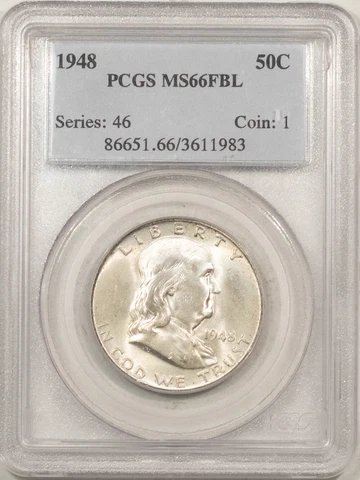 1948 FRANKLIN HALF DOLLAR - PCGS MS-66 FBL, ORIGINAL, FIRST-YEAR ISSUE! Cover