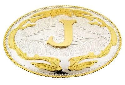 Initial Letter J Belt Buckle Western Rodeo Big Texas Style Gold Silver Metal New - Image 1 of 2