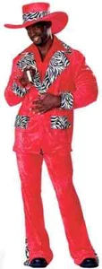 Pimp Costume "Red Hot Playa" Men's 3Pc Red Velour & Zebra Coat Pants & Hat Suit - Picture 1 of 2