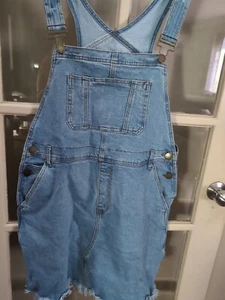 City Chic S (16) blue denim dungaree overalls dress with raw hem - Picture 1 of 8