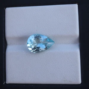 2.56 Cts 12.1x8.5 MM Natural Light Blue Aquamarine Faceted Pear Gemstone - Picture 1 of 8