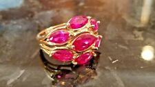 Genuine RUBY 7-Stone Cluster 14K yellow gold over ss Brilliant Size 7
