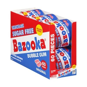 Bazooka Original Pink Bubble Chewing Gum Sugar Free Delicious Sweet 60 Ct 6 Pack - Picture 1 of 7