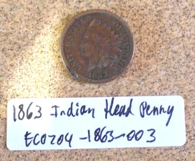 1863 Indian Head Penny, Planchet Clip & T Error; Vintage Old Coin for Collection - Image 1 of 3