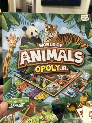 Master Pieces Board Game World of Animals Opoly Junior Box Missing 1 Piece -Read - Image 1 of 4