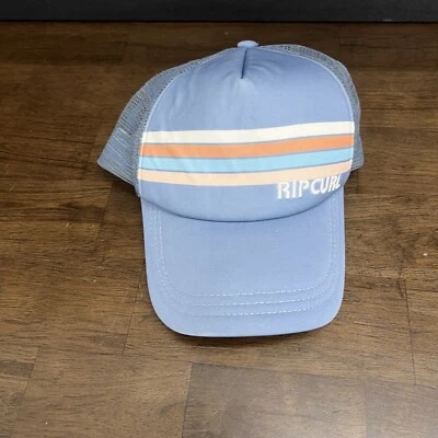 GORRA RIP CURL SOMBRERO DOBLE ALETA RAYAS Camionero Azul Gris, Logo Hueso Surf Ajustable Foto 1 de 4