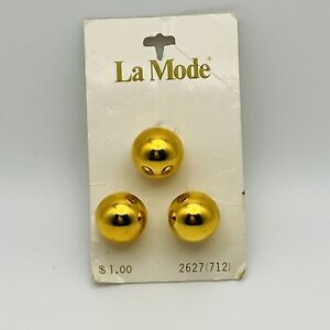 Vintage Gold Tone Perfectly Round 5/8” Sz 25 Ball Buttons La Mode 2627