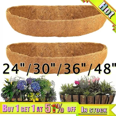 24"-48" Trough Coco Liner Planting Flower Wall Hanging Basket Planter Window Box - Image 1 of 4