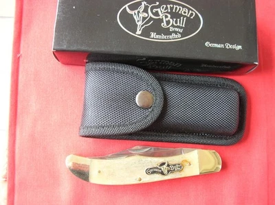 GERMAN BULL BRAND GBI 069RH 2 BLADE FOLDING HUNTER RAM HORN HANDLES KNIFE - Image 1 of 4